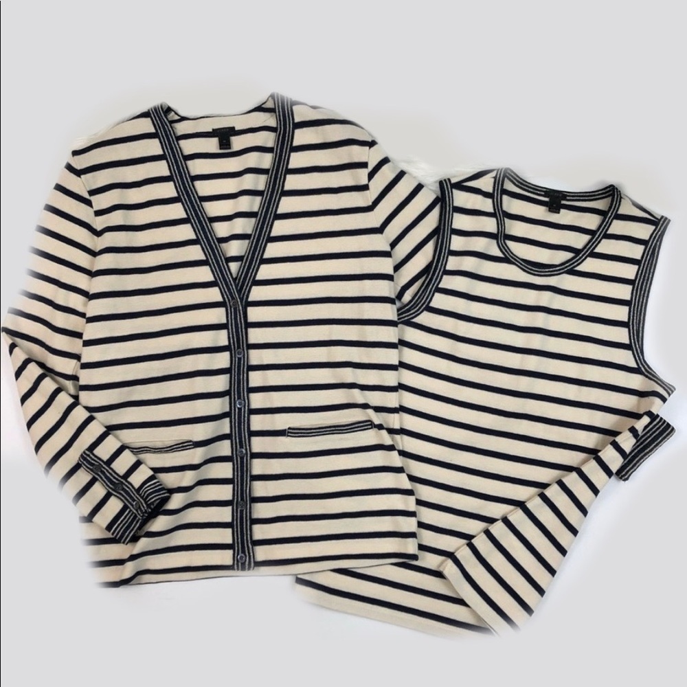 NWOT J Crew Metallic-Trim Striped Cardigan & Shell